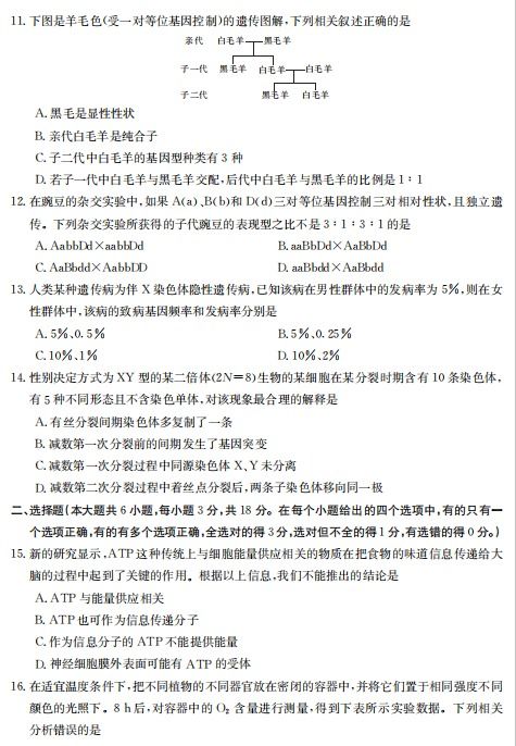 2020屆河北省高二生物“五個(gè)一聯(lián)盟”試題（三）解析與知識點(diǎn)梳理